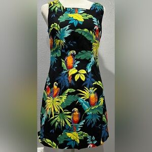 VTG Shannon Marie Multi-Color Parrot Hawaiian Print Mini Dress Size 6